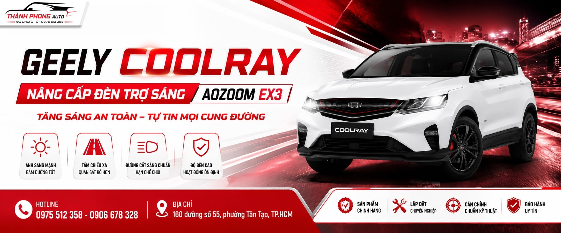 Geely Coolray lắp đèn trợ sáng Aozoom EX3