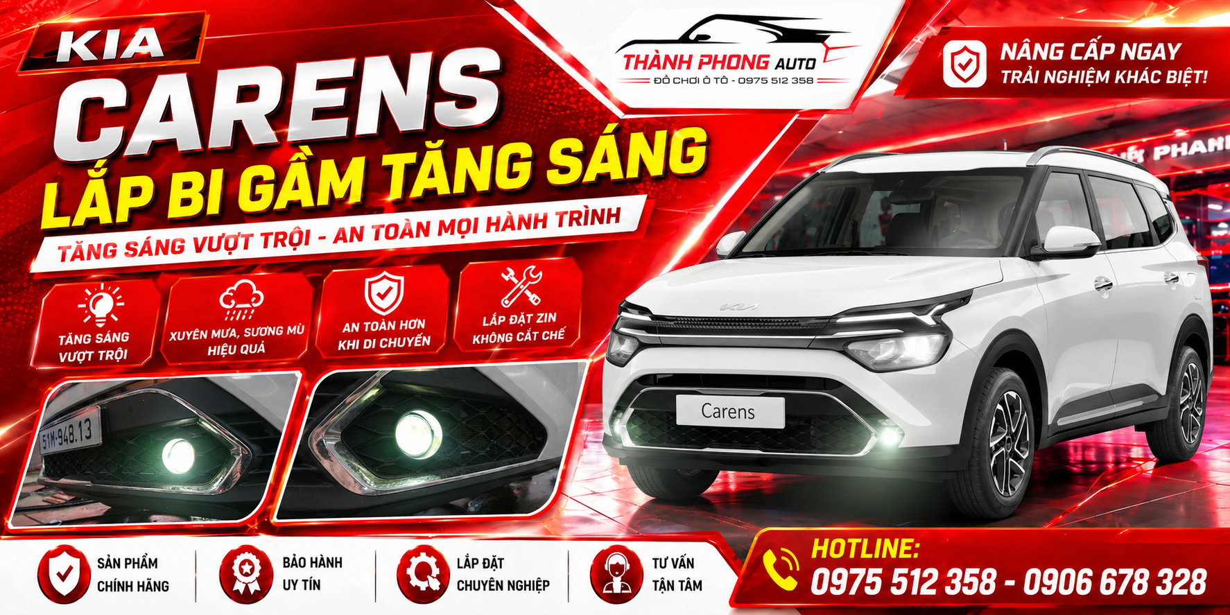 KIA CARENS LẮP BI GẦM TĂNG SÁNG - NÂNG TẦM AN TOÀN