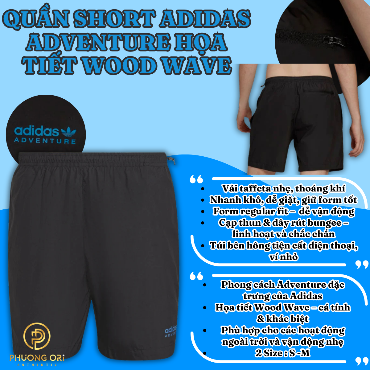 🩳 Quần Short Adidas Adventure Họa Tiết Wood Wave – Màu Đen