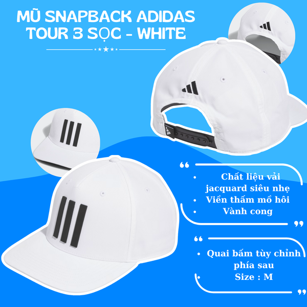 MŨ SNAPBACK ADIDAS TOUR 3 SOC – WHITE | NHẸ TÊNH, NĂNG ĐỘNG, ĐẬM CHẤT THỂ THAO