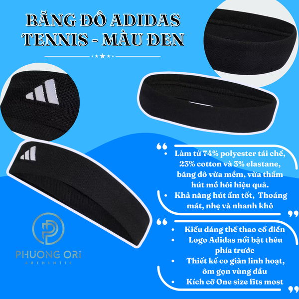 🎾 Băng Đô Adidas Tennis – Gọn Gàng, Thoáng Mát, Chuẩn Phong Cách Thể Thao