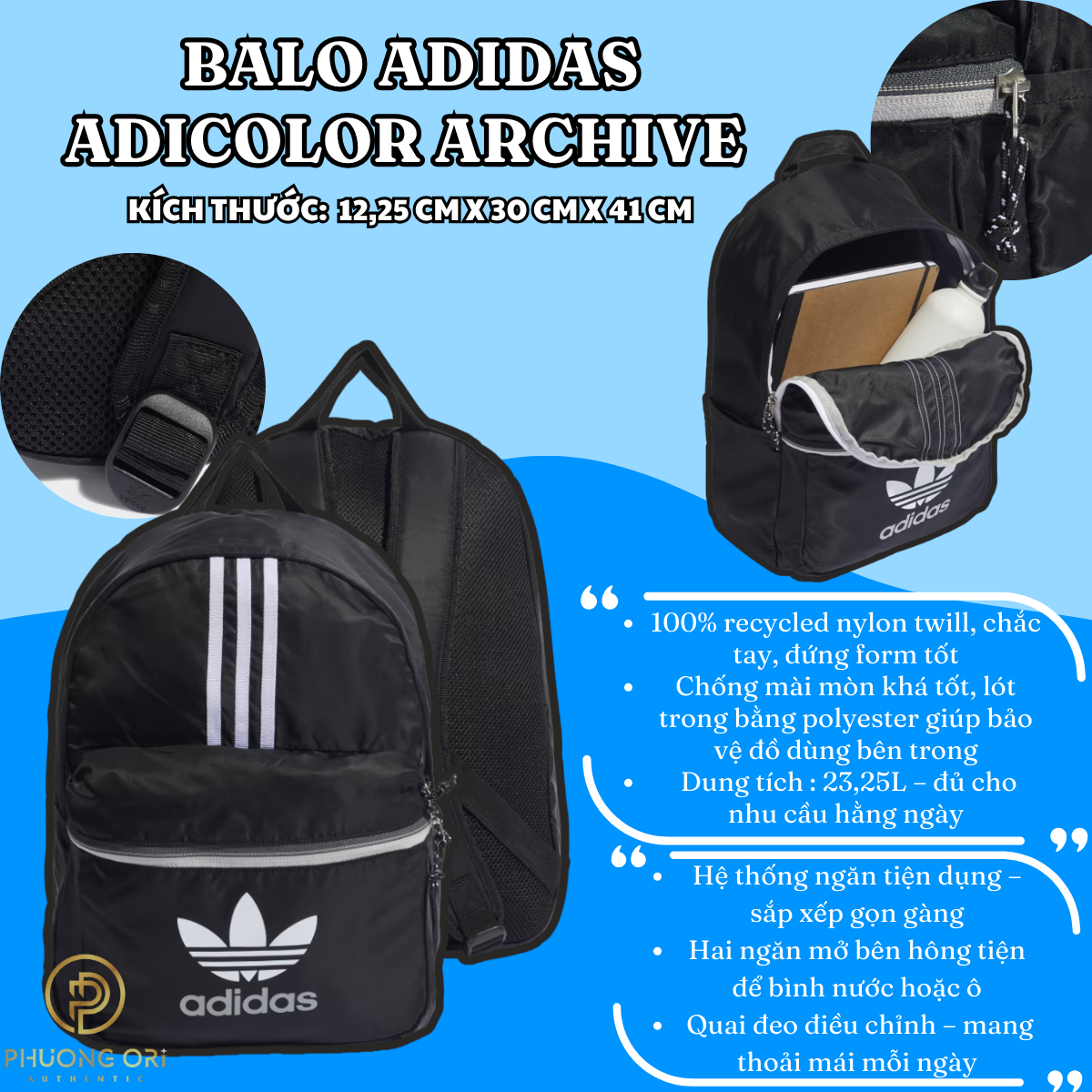 🎒 Balo Adidas Adicolor Archive – Màu Đen