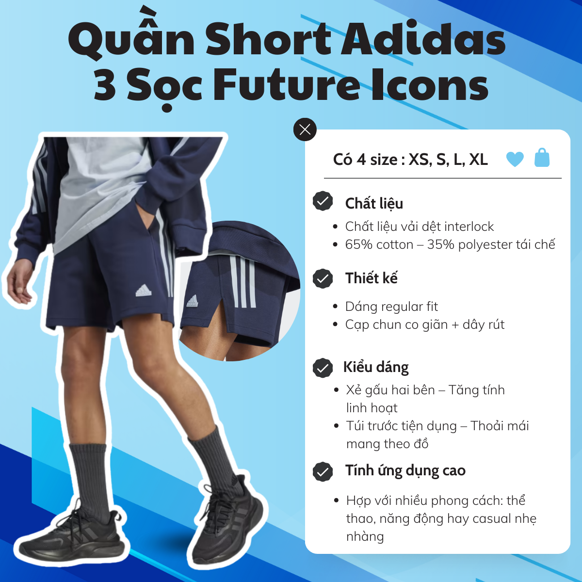 QUẦN SHORT ADIDAS 3 SỌC FUTURE ICONS – NĂNG ĐỘNG, THOẢI MÁI MỖI NGÀY