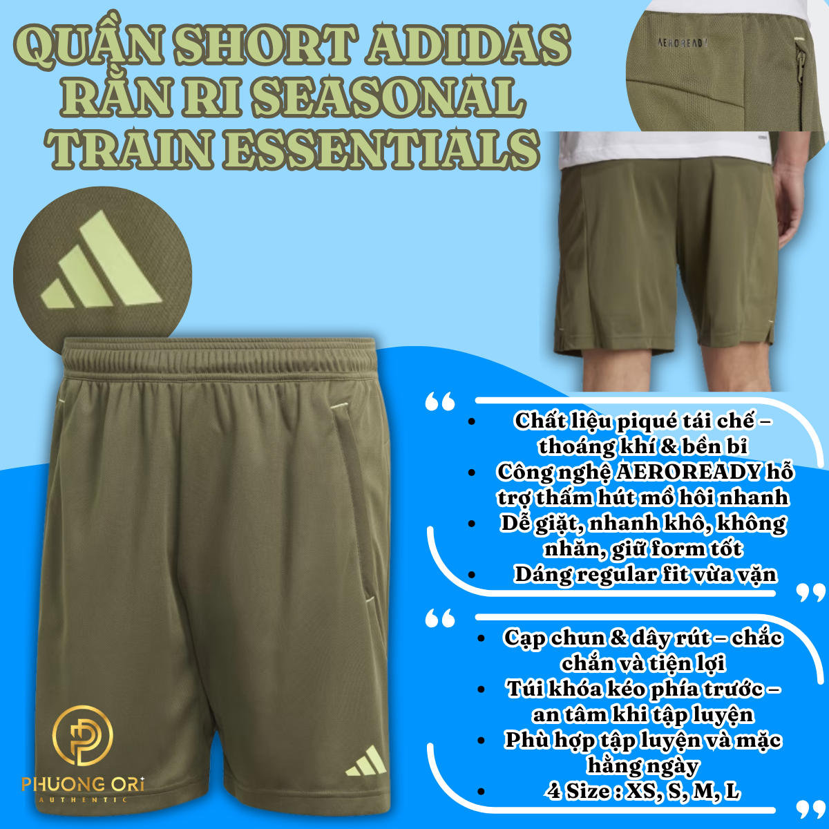 🩳 Quần Short Adidas Rằn Ri Seasonal Train Essentials – Olive Strata / Pulse Lime