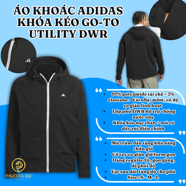 🧥 Áo Khoác Adidas Khóa Kéo Go-to Utility DWR – Màu Đen