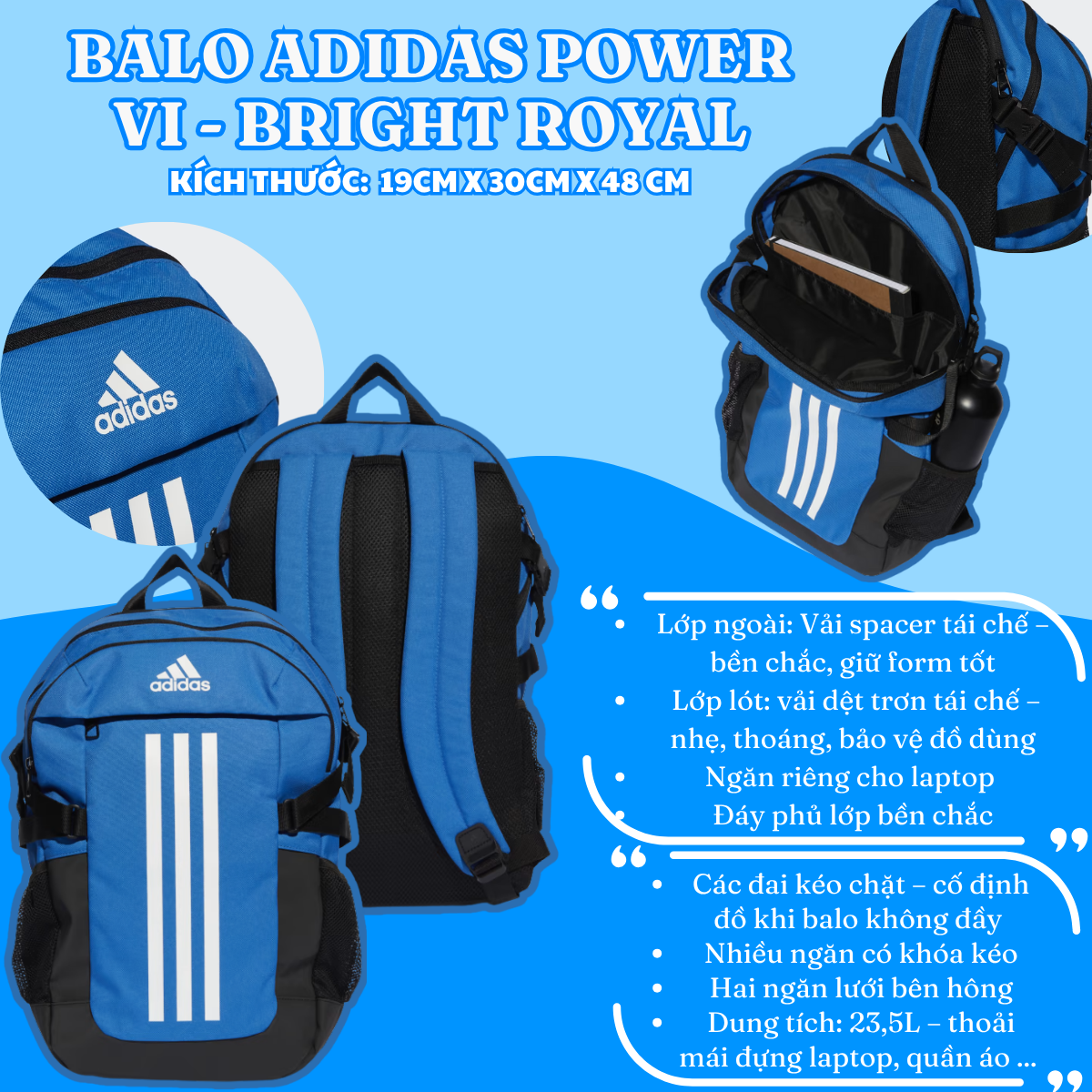 🎒 Balo Adidas Power VI - Bright Royal