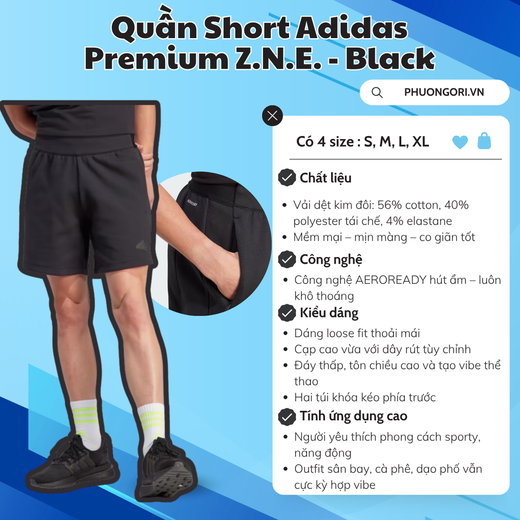QUẦN SHORT ADIDAS PREMIUM Z.N.E. – ĐEN | THOẢI MÁI, GỌN GÀNG, ĐẬM CHẤT THỂ THAO