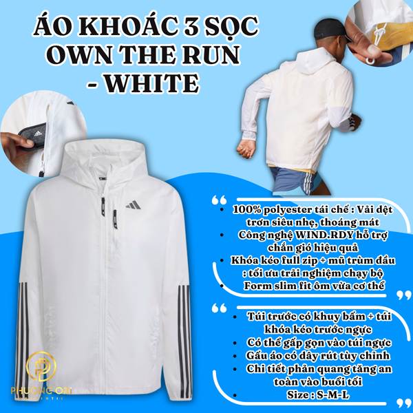 🧥 Áo Khoác 3 Sọc Adidas Own The Run – Màu Trắng