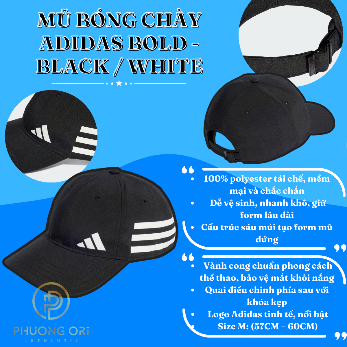🧢 Mũ Bóng Chày Adidas Bold – Màu Đen, Phong Cách Năng Động