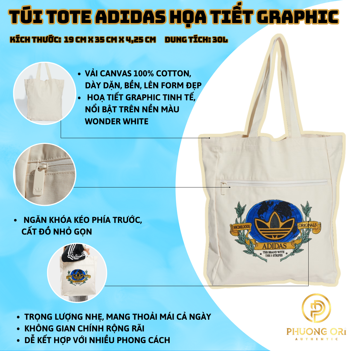 👜 Túi Tote Adidas Họa Tiết Graphic – Màu Trắng (Wonder White)