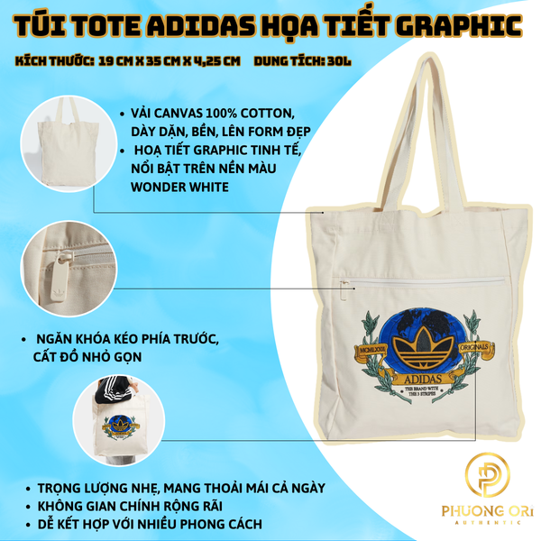 👜 Túi Tote Adidas Họa Tiết Graphic – Màu Trắng (Wonder White)