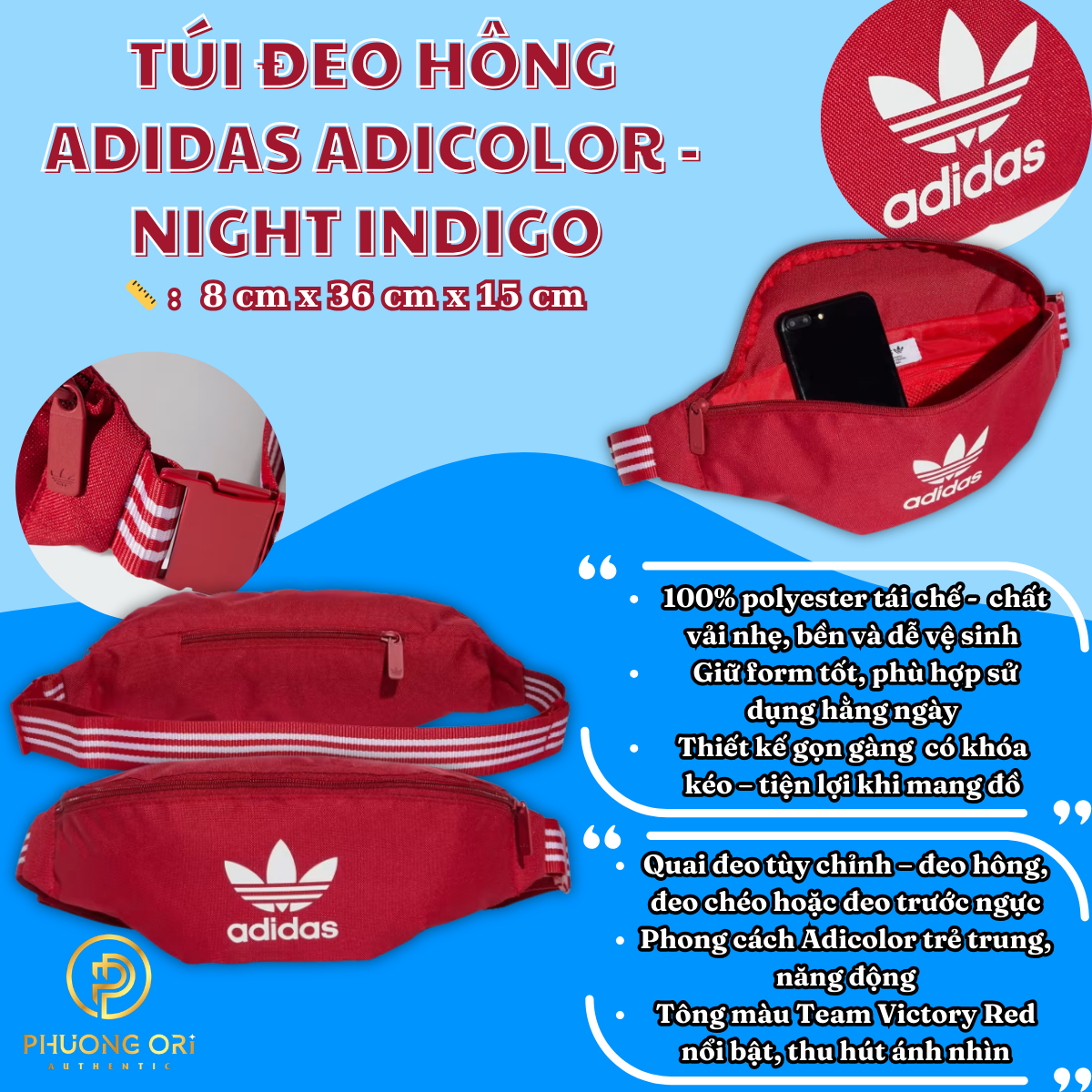 🎒 Túi Đeo Hông Adidas Adicolor – Màu Đỏ