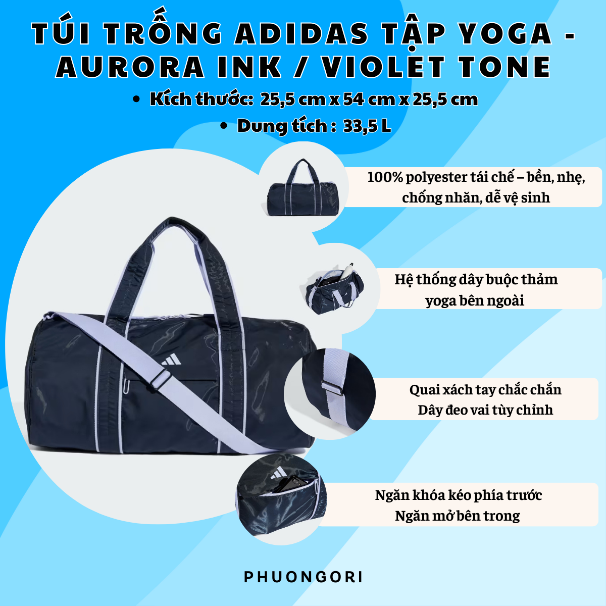 🧘‍♀️ Túi Trống Adidas Tập Yoga – Aurora Ink / Violet Tone