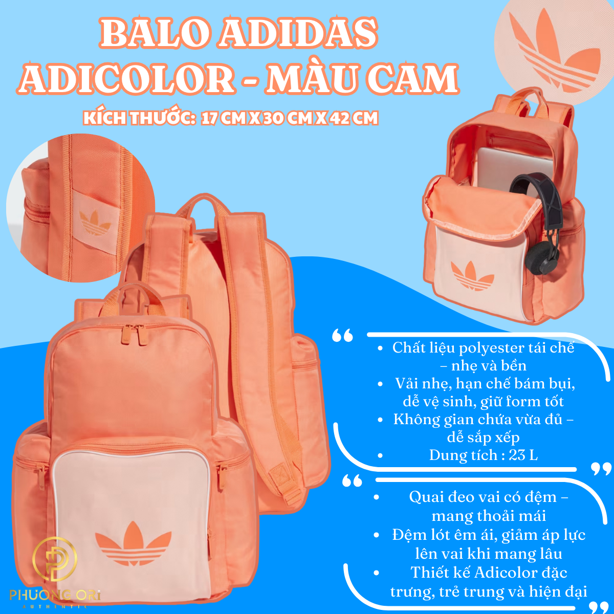 🎒 Balo Adidas Adicolor – Màu Cam