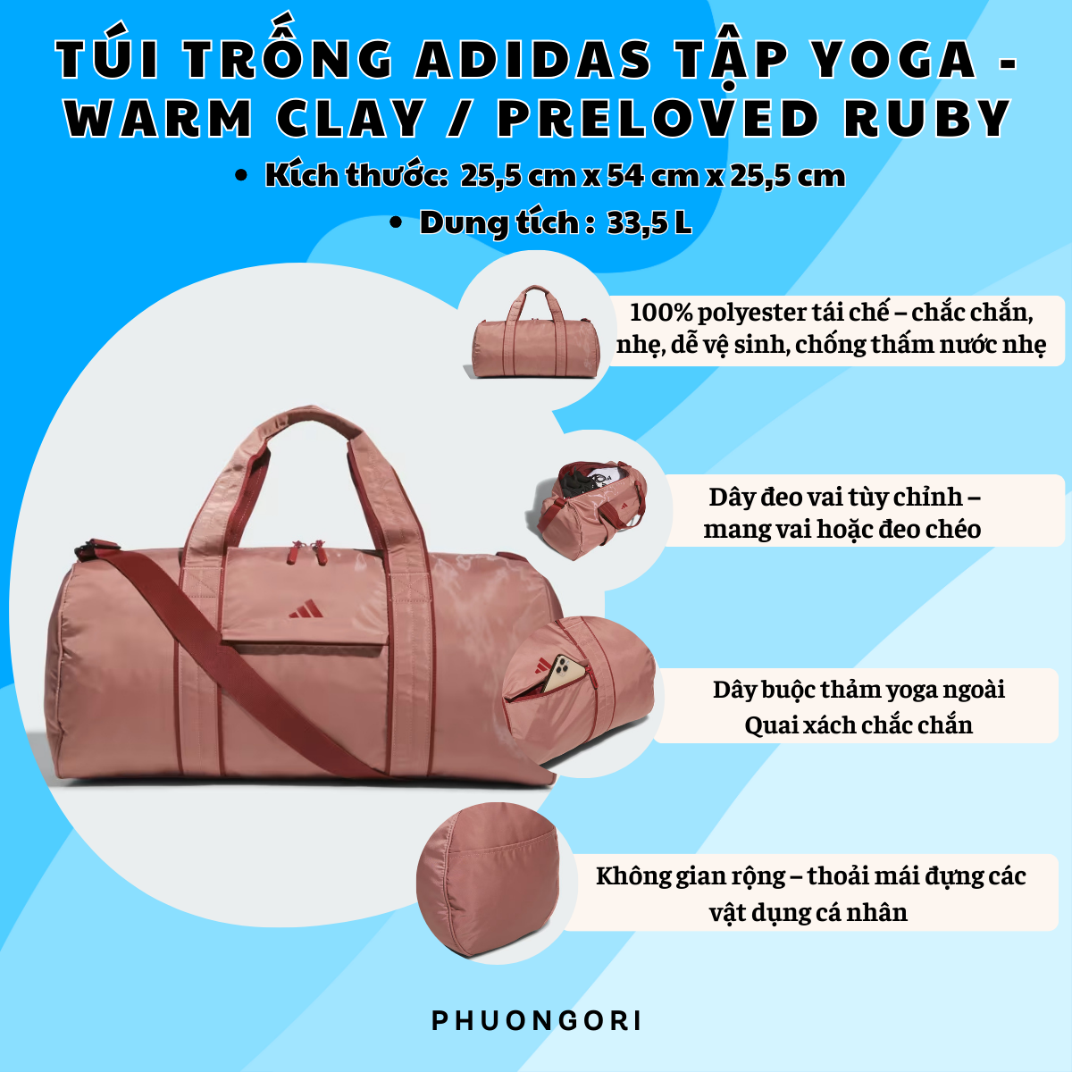 🧘‍♀️ Túi Trống Adidas Tập Yoga – Warm Clay / Preloved Ruby