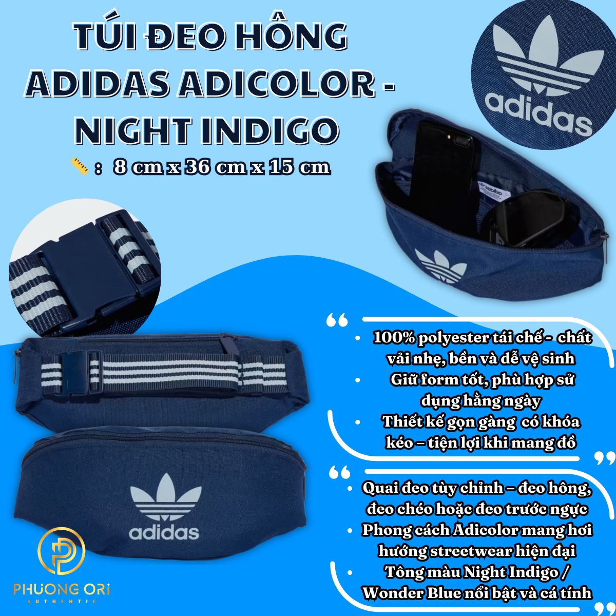 🎒 Túi Đeo Hông Adidas Adicolor – Màu Xanh Da Trời