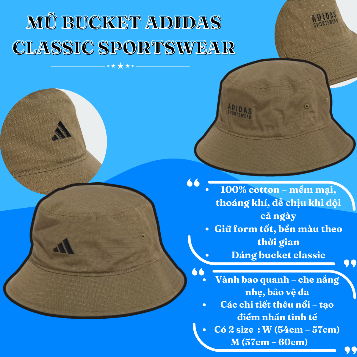 🧢 Mũ Bucket Adidas Classic Sportswear – Thời Trang Năng Động, Cá Tính Mỗi Ngày