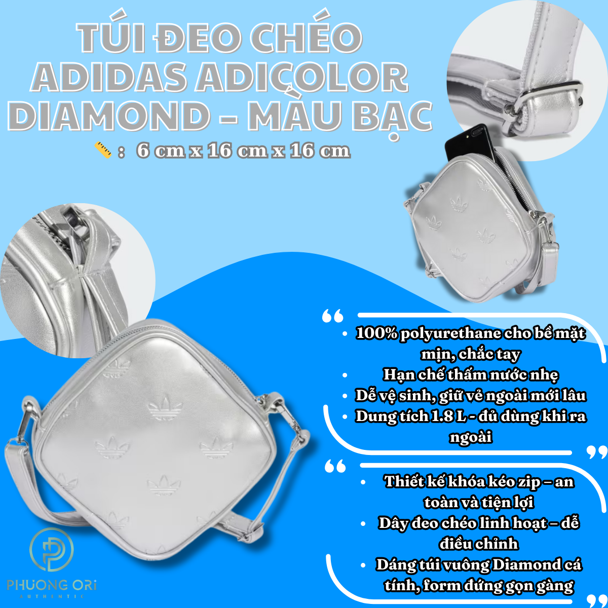 👜 Túi Đeo Chéo Adidas Adicolor Diamond – Màu Bạc
