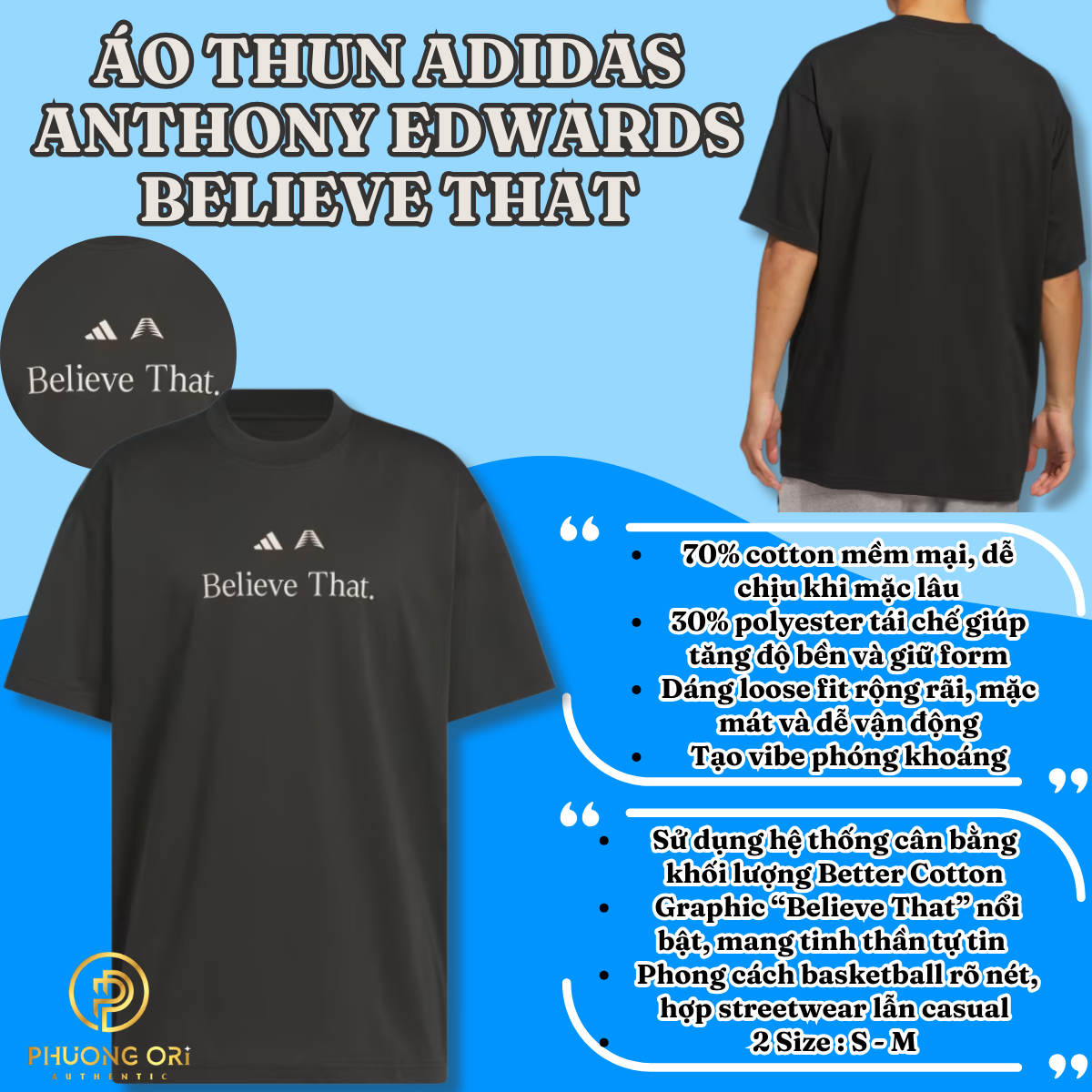 👕 Áo Thun Adidas Anthony Edwards Believe That – Màu Đen / Wonder Taupe