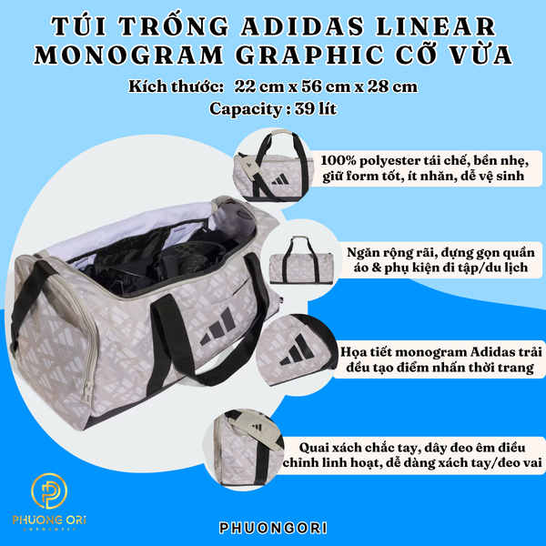 🎒 Túi Trống Adidas Linear Monogram Graphic Cỡ Vừa – Màu Kem - JX1251