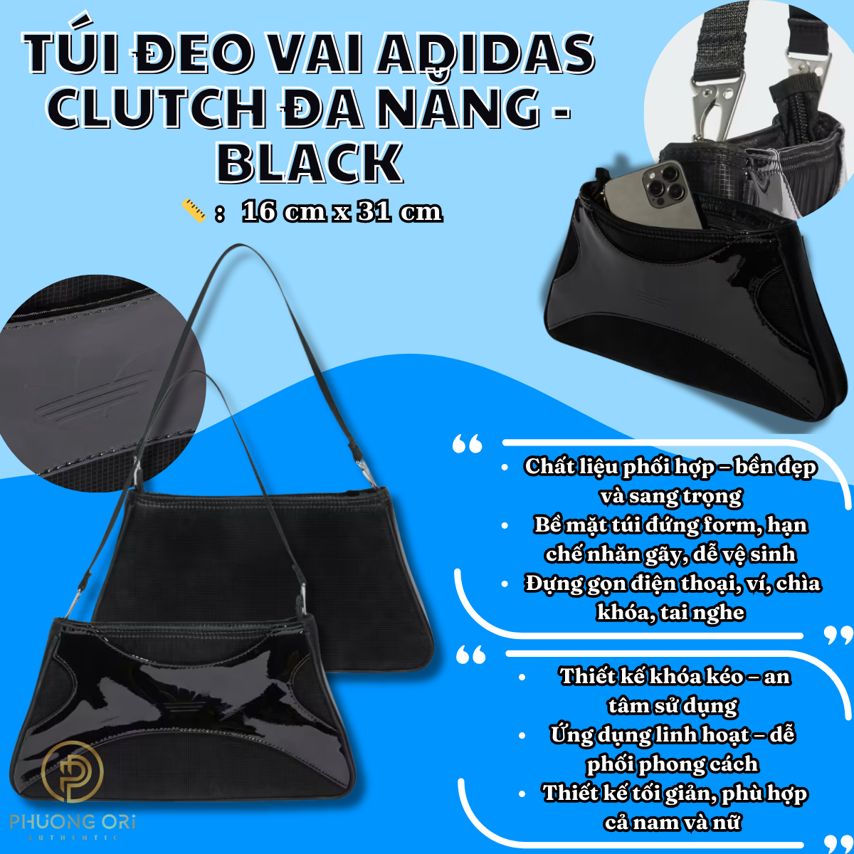 👜 Túi Đeo Vai Adidas Clutch Đa Năng – Màu Đen