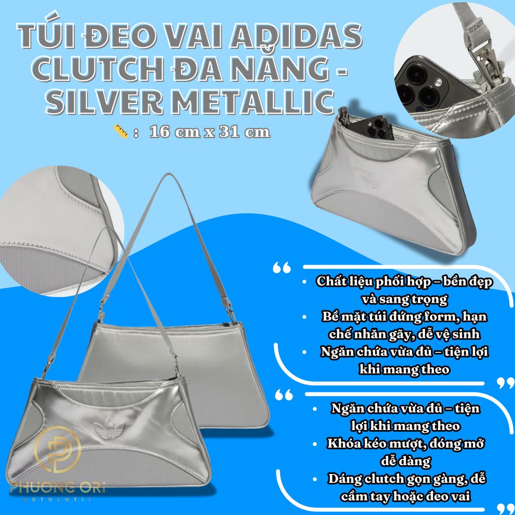 👜 Túi Đeo Vai Adidas Clutch Đa Năng – Màu Bạc