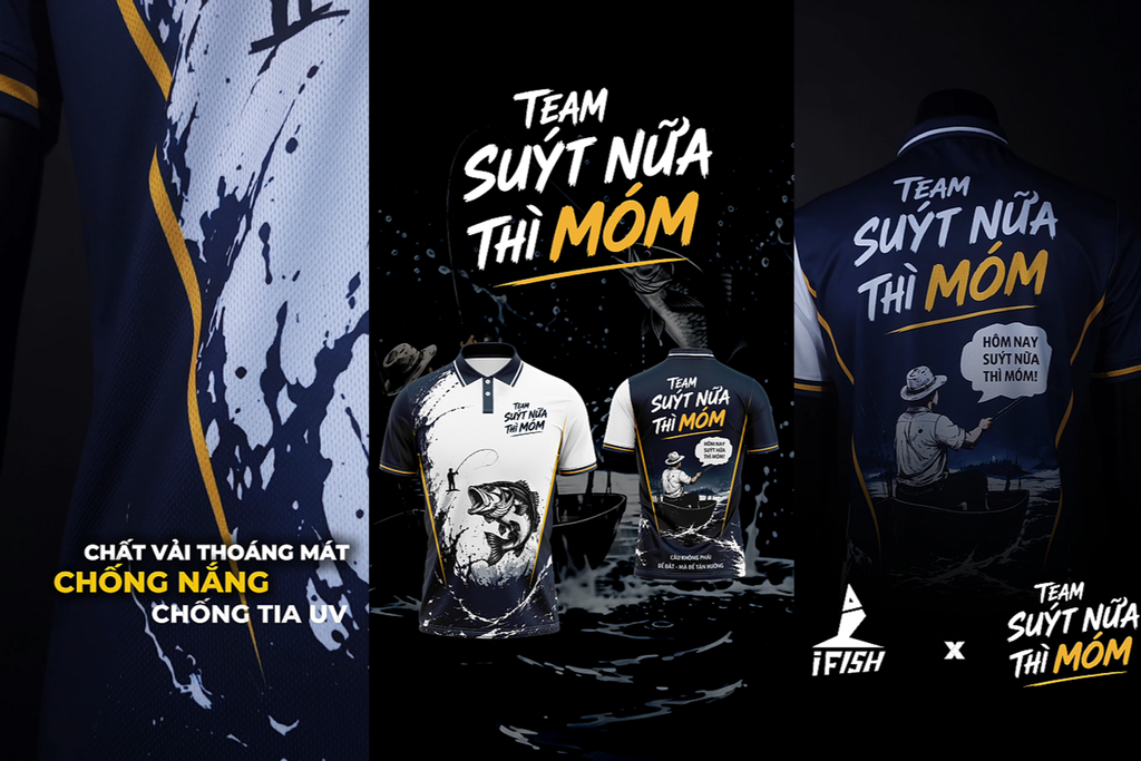 IFISH X ÁO CÂU CÁ THIẾT KẾ TEAM SUÝT NỮA THÌ MÓM
