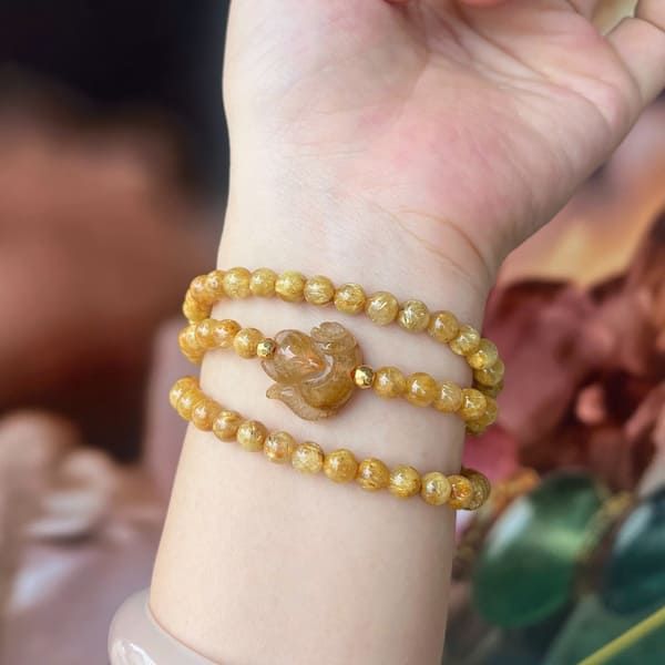 Chuỗi Thạch Anh Tóc Vàng VIP Mix Hồ Ly Và Charm Vàng 18K