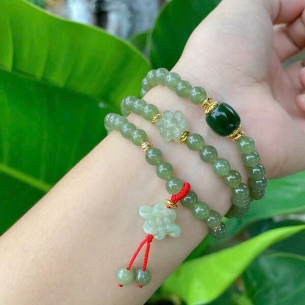 Chuỗi Ngọc Hoà Điền Mix Lu Thống, Hoa Mai và Nút Thắt Đồng Tâm