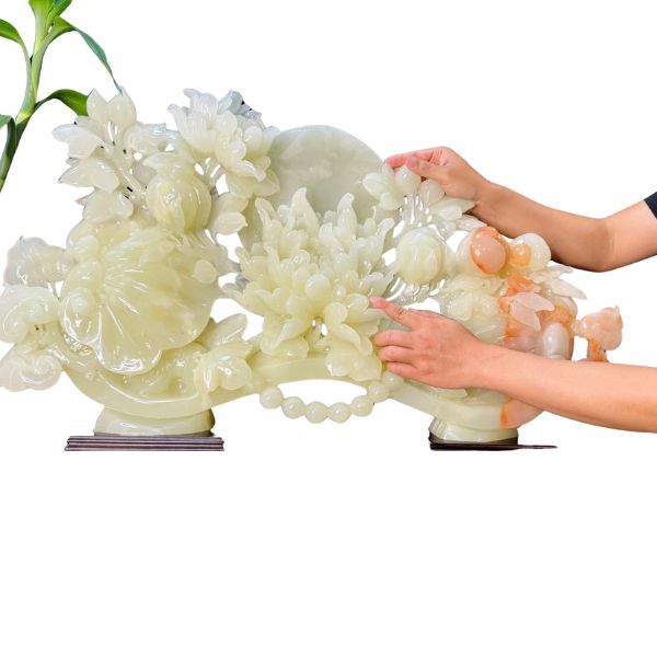 Tác Phẩm Hoa Khai Phú Quý Kết Hợp Gậy Như Ý Ngọc Onyx