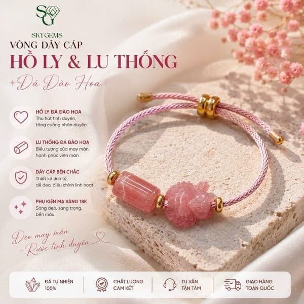 Vòng Tay Hồ Ly Mix Lu Thống Đá Đào Hoa