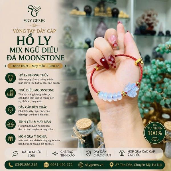 Vòng Tay Moonstone Mix Hồ Ly & Ngũ Điếu