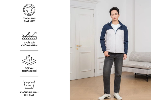 Áo gió có mũ gia đình nam phối vải ngực in