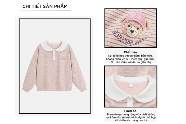 Áo nỉ bé gái hình in trước ngực