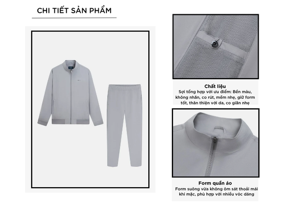 Bộ gió không mũ nam logo ngực bo tay bo gấu