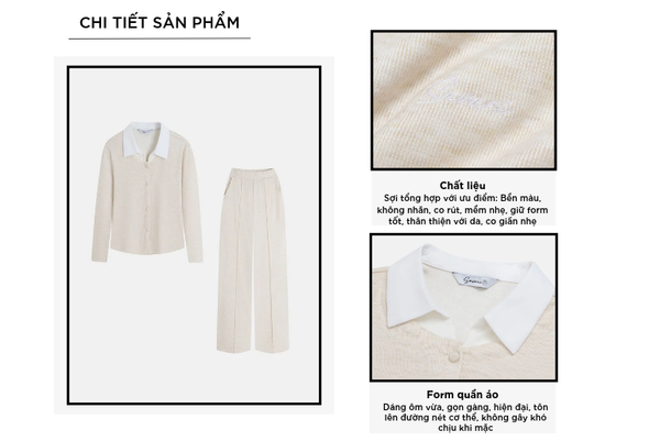 Bộ đông nữ cổ bẻ vải phối