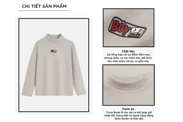 Áo giữ nhiệt cổ cao bé trai bình in trước ngực