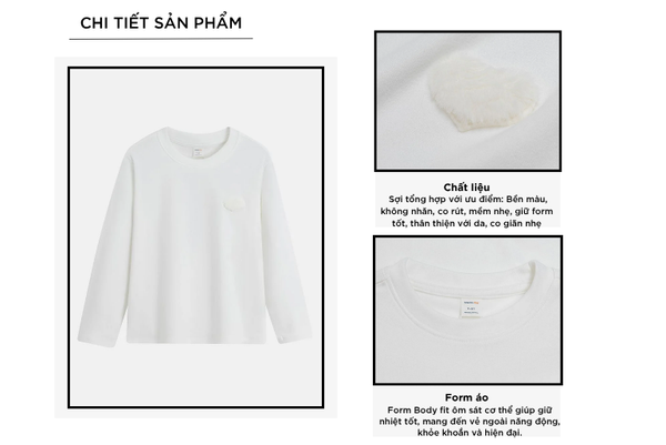 Áo giữ nhiệt cổ tròn bé gái trang trí trước ngực