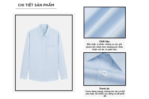 Sơ mi dài tay nam tà lượn có túi