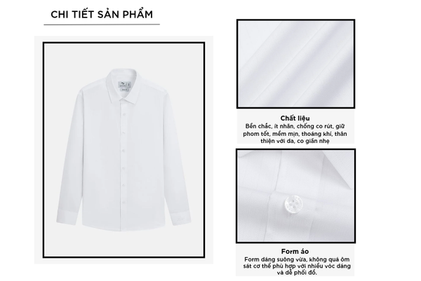 Sơ mi dài tay nam tà lượn không túi