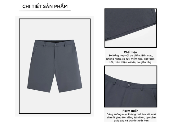 Quần short gió nam cạp âu trang trí túi sau
