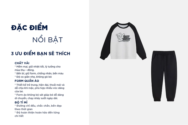 Bộ nỉ cổ tròn bé trai hình in trước ngực