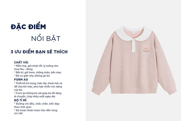 Áo nỉ bé gái hình in trước ngực