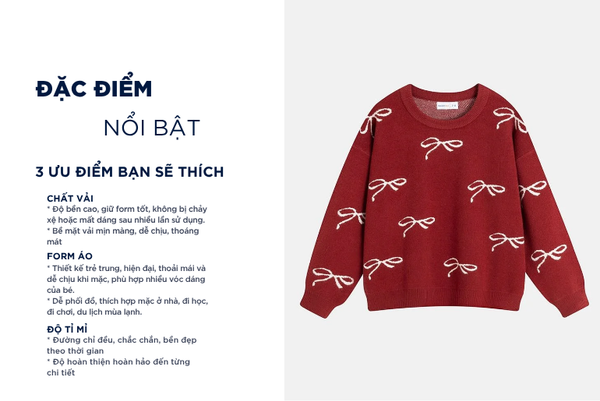Áo len cổ tròn bé gái