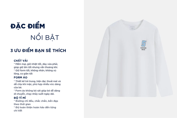 Áo thun dài tay cổ tròn bé trai hình in trước ngực