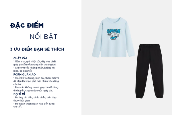 Bộ đông bé trai hình in trước ngực