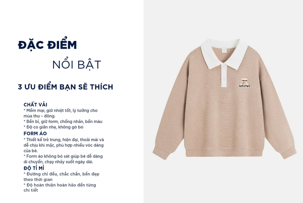 Áo nỉ cổ bẻ bé trai hình in trước ngực