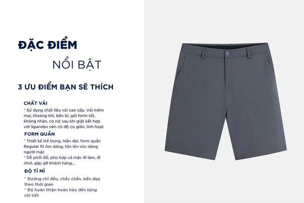 Quần short gió nam cạp âu trang trí túi sau