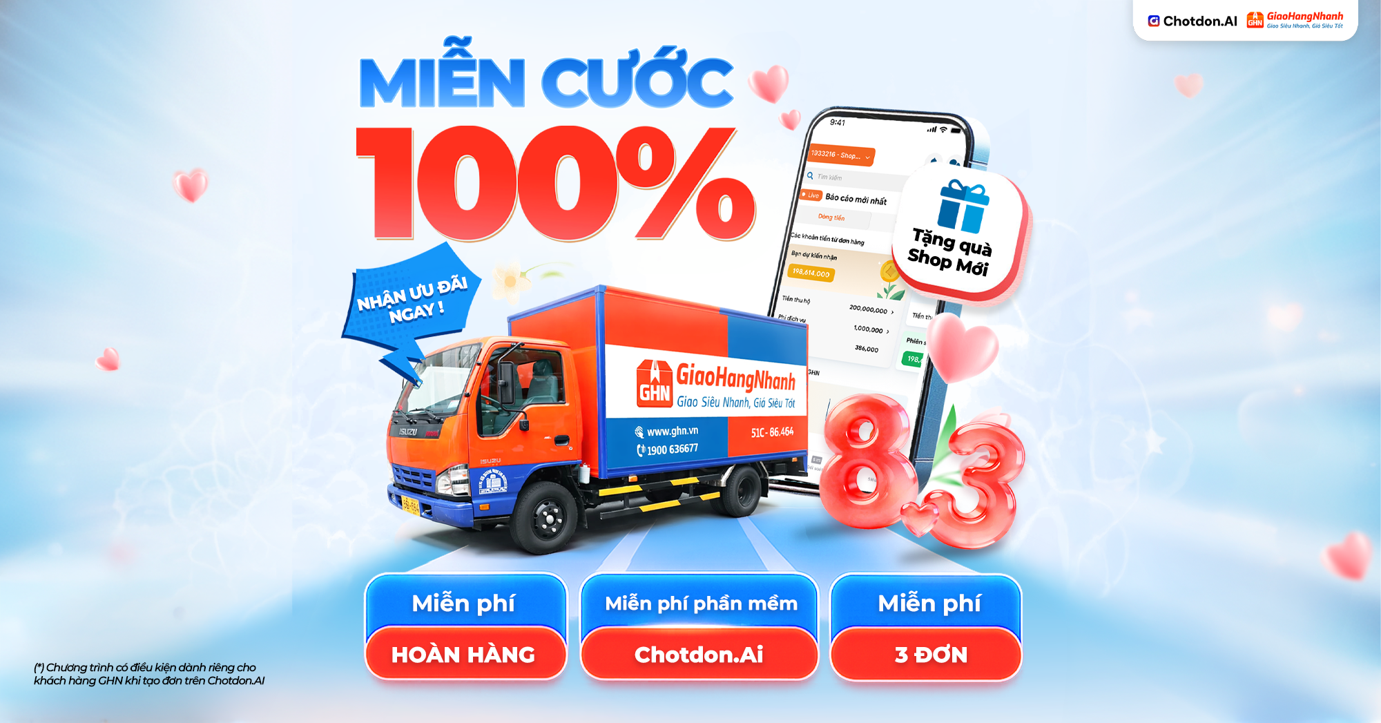 Chi tiết ưu đãi Tưng bừng 8/3 “Tặng quà shop mới - Miễn Cước 100%”