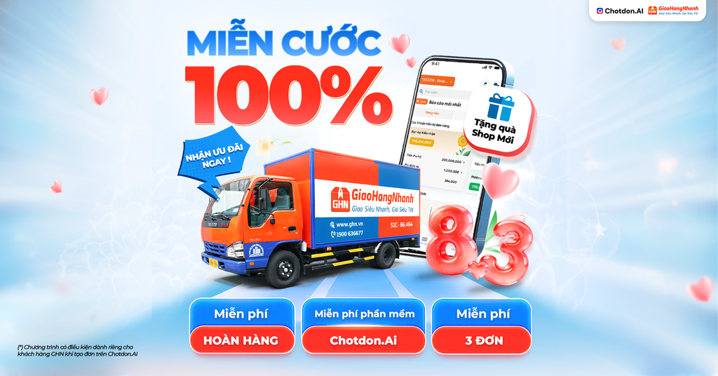 Chi tiết ưu đãi Tưng bừng 8/3 “Tặng quà shop mới - Miễn Cước 100%”